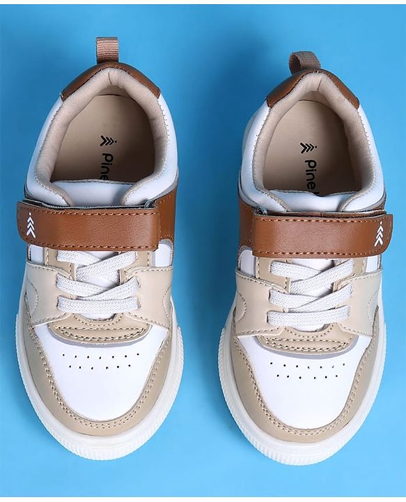 Pine Kids Casual Shoes with Velcro Closure - White & Beige