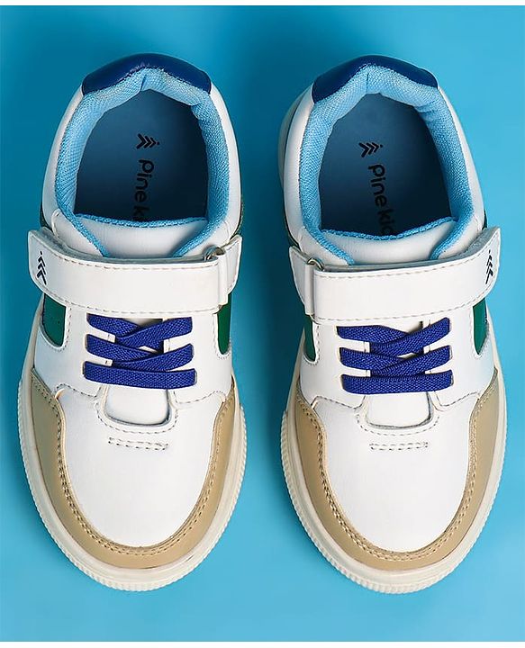Pine Kids Velcro Closure Casual Shoes - White & Blue