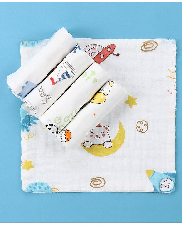 Babyhug 6 Layer Muslin Wash Cloth Pack of 5 - Multicolor(Print May Vary)