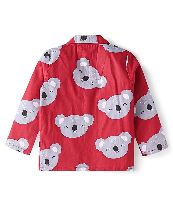 Babyhug Cotton Knit Full Sleeves Night Suit with Bear Print - Red