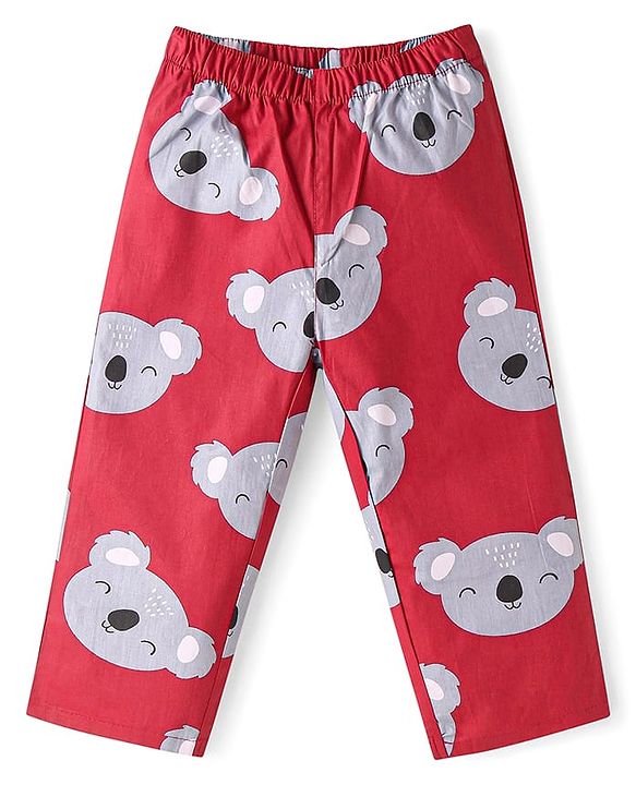 Babyhug Cotton Knit Full Sleeves Night Suit with Bear Print - Red
