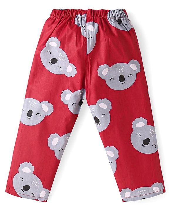 Babyhug Cotton Knit Full Sleeves Night Suit with Bear Print - Red