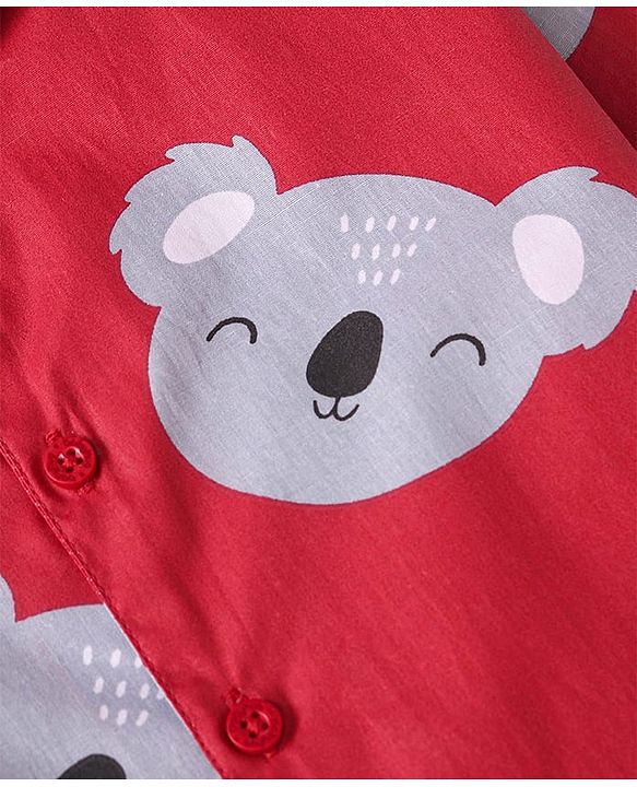 Babyhug Cotton Knit Full Sleeves Night Suit with Bear Print - Red