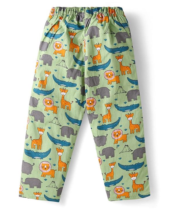 Babyhug Cotton Woven Full Sleeves Night Suit With Dino Print - Green