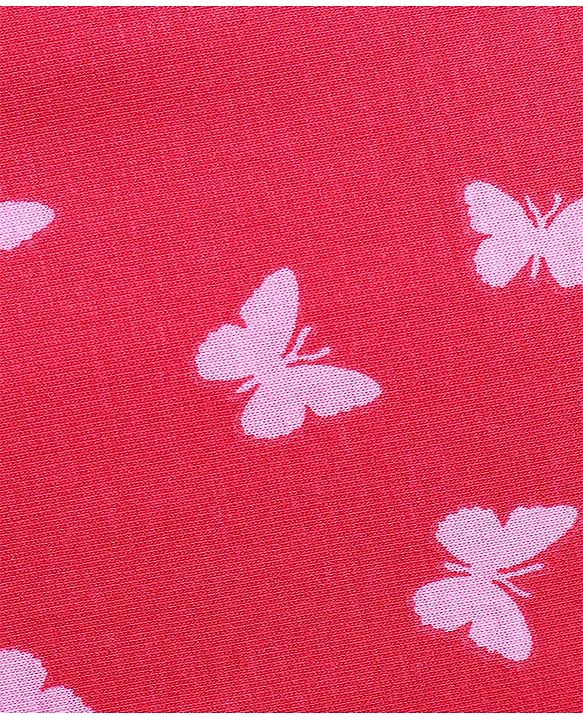 Pine Kids Cotton Lycra Knit Full Length Leggings with Butterfly Print - Red
