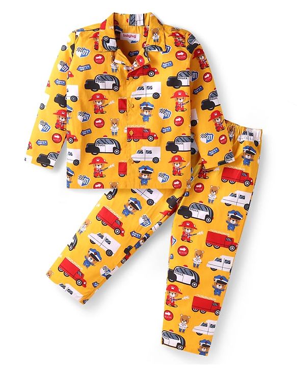 Babyhug Single Jersey Cotton Knit Full Sleeves Night Suit with Truck Print - Red main image 0