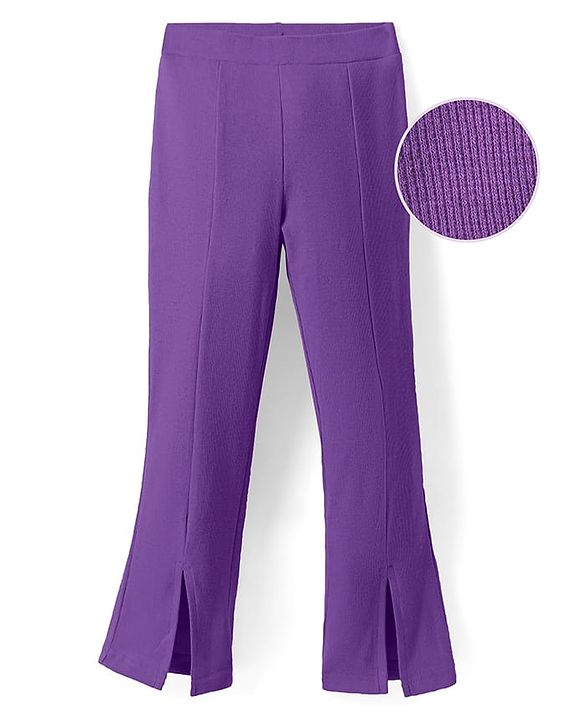 Pine Kids Cotton Lycra Knit Full Length Solid Leggings - Purple
