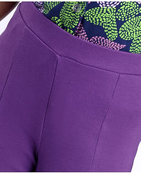 Pine Kids Cotton Lycra Knit Full Length Solid Leggings - Purple
