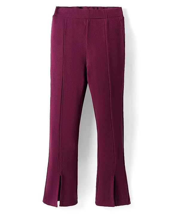 Pine Kids Cotton Lycra Knit Full Length Solid Leggings - Wine