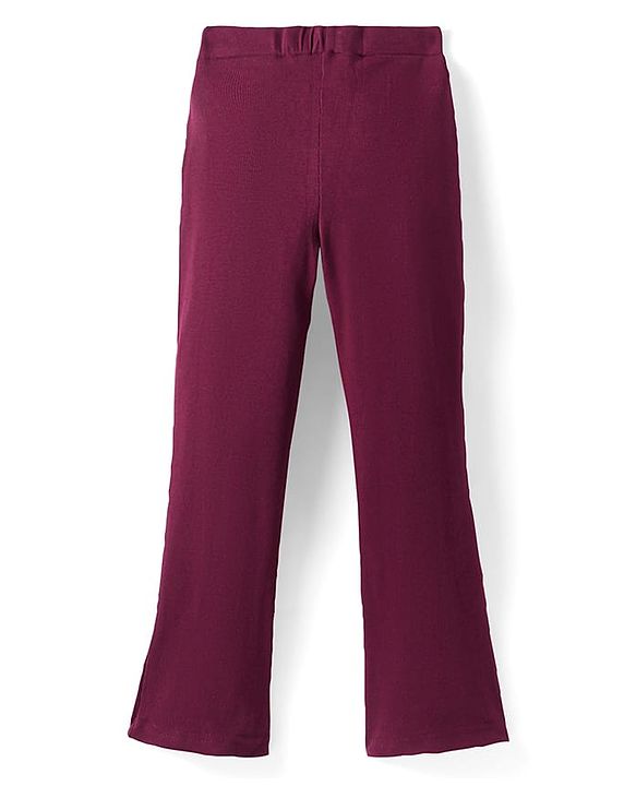 Pine Kids Cotton Lycra Knit Full Length Solid Leggings - Wine
