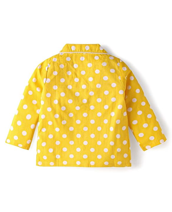 Babyhug Cotton Woven Full Sleeves Night Suit With Polka Dot Print - Yellow