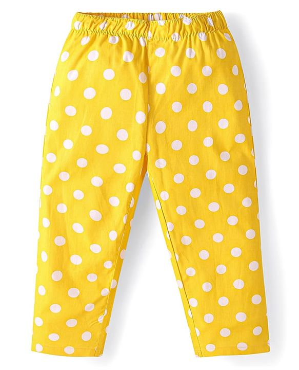 Babyhug Cotton Woven Full Sleeves Night Suit With Polka Dot Print - Yellow