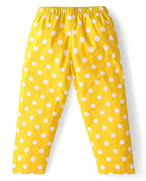 Babyhug Cotton Woven Full Sleeves Night Suit With Polka Dot Print - Yellow
