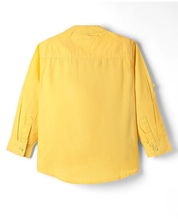 Pine Kids 100% Cotton Full Sleeves Solid Coloured Shirts With Mandarin Collar- Yellow