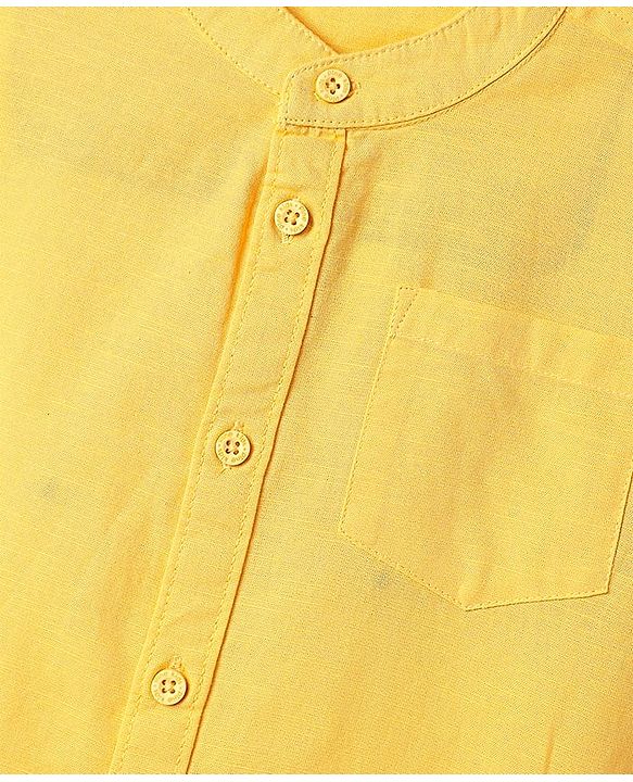 Pine Kids 100% Cotton Full Sleeves Solid Coloured Shirts With Mandarin Collar- Yellow