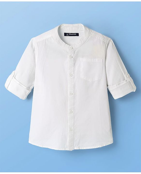 Pine Kids 100% Cotton Full Sleeves Solid Coloured Shirts With Mandarin Collar- Yellow