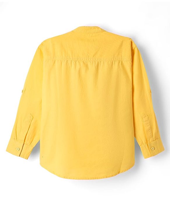 Pine Kids Cotton Woven Mandarin Collar Full Sleeves Solid Colour Kurta Style Shirt - Yellow