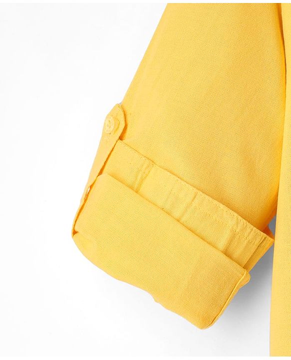 Pine Kids Cotton Woven Mandarin Collar Full Sleeves Solid Colour Kurta Style Shirt - Yellow