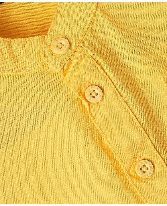 Pine Kids Cotton Woven Mandarin Collar Full Sleeves Solid Colour Kurta Style Shirt - Yellow