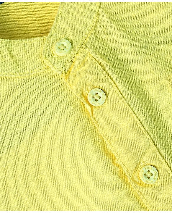 Pine Kids Cotton Woven Mandarin Collar Full Sleeves Solid Colour Kurta Style Shirt - Yellow