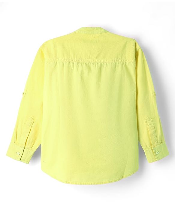Pine Kids Cotton Woven Mandarin Collar Full Sleeves Solid Colour Kurta Style Shirt - Yellow