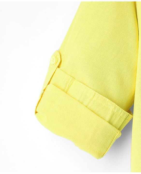 Pine Kids Cotton Woven Mandarin Collar Full Sleeves Solid Colour Kurta Style Shirt - Yellow
