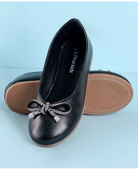 Pine Kids Ballerina With Bow Applique Slip on - Black