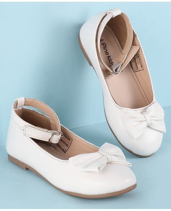 Pine Kids Ballerina With Bow Applique & Buckle Closure - White