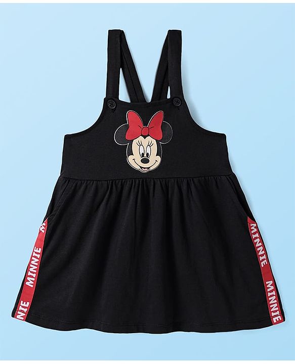 Babyhug Disney  Single Jersey Knit Half Sleeves Frock & T-Shirt With Minnie Mouse Graphics And Tape Detailing - Red & Black