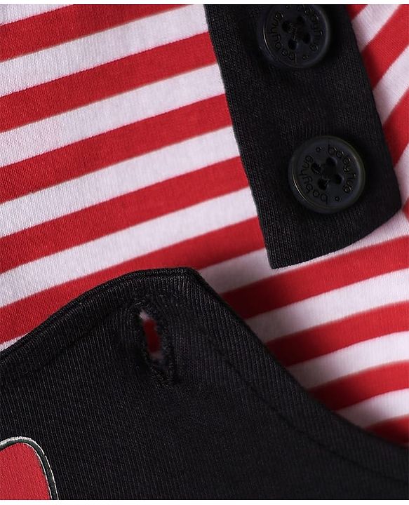 Babyhug Disney  Single Jersey Knit Half Sleeves Frock & T-Shirt With Minnie Mouse Graphics And Tape Detailing - Red & Black