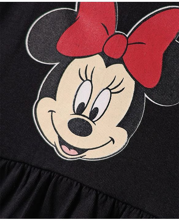 Babyhug Disney  Single Jersey Knit Half Sleeves Frock & T-Shirt With Minnie Mouse Graphics And Tape Detailing - Red & Black