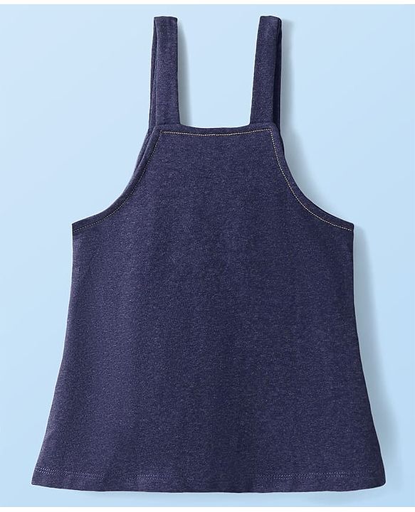 Babyhug Disney Single Jersey Knit Dungaree Style Frock with Half Sleeves T-Shirt & Minnie Mouse Graphics & Badge Detailing - Navy Blue