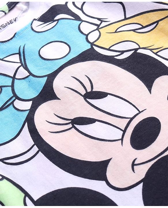 Babyhug Disney Single Jersey Knit Dungaree Style Frock with Half Sleeves T-Shirt & Minnie Mouse Graphics & Badge Detailing - Navy Blue