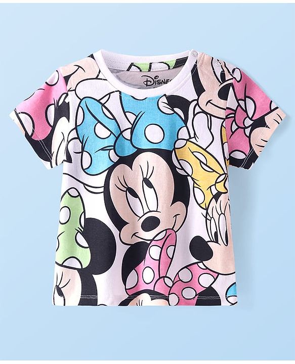 Babyhug Disney Single Jersey Knit Dungaree Style Frock with Half Sleeves T-Shirt & Minnie Mouse Graphics & Badge Detailing - Navy Blue