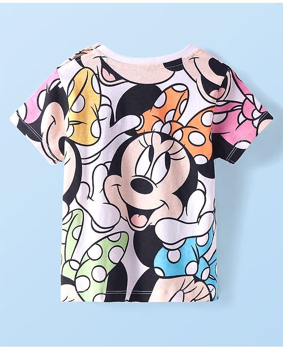 Babyhug Disney Single Jersey Knit Dungaree Style Frock with Half Sleeves T-Shirt & Minnie Mouse Graphics & Badge Detailing - Navy Blue