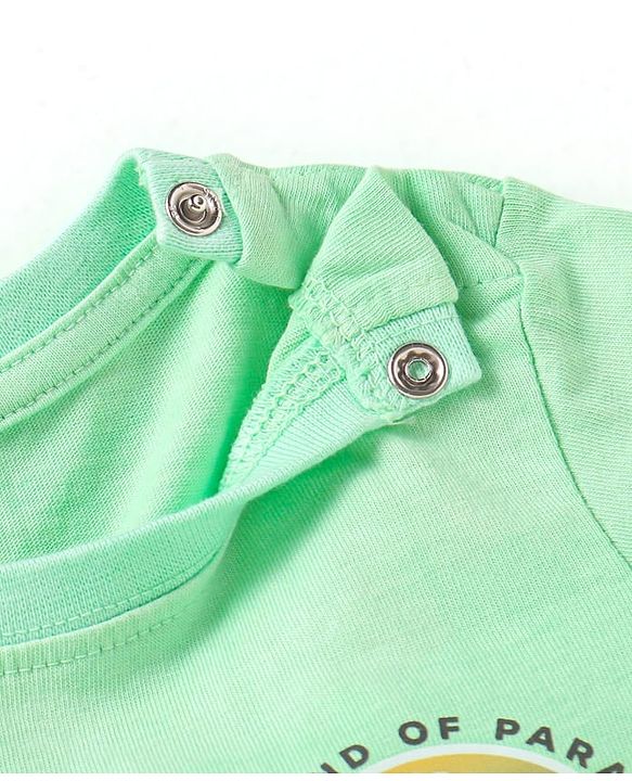 Babyhug Single Jersey Knit Half Sleeves T-Shirt & Shorts Set With Color Block Design & Aloha Print - Sea Green White & Light Blue