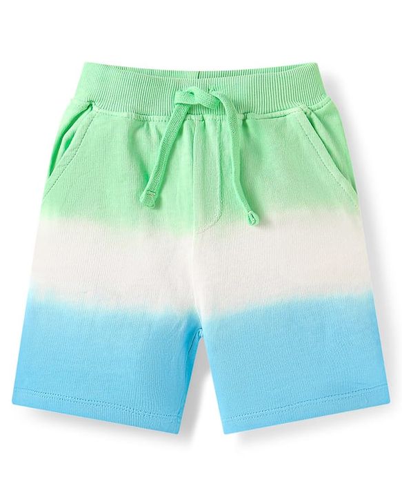 Babyhug Single Jersey Knit Half Sleeves T-Shirt & Shorts Set With Color Block Design & Aloha Print - Sea Green White & Light Blue