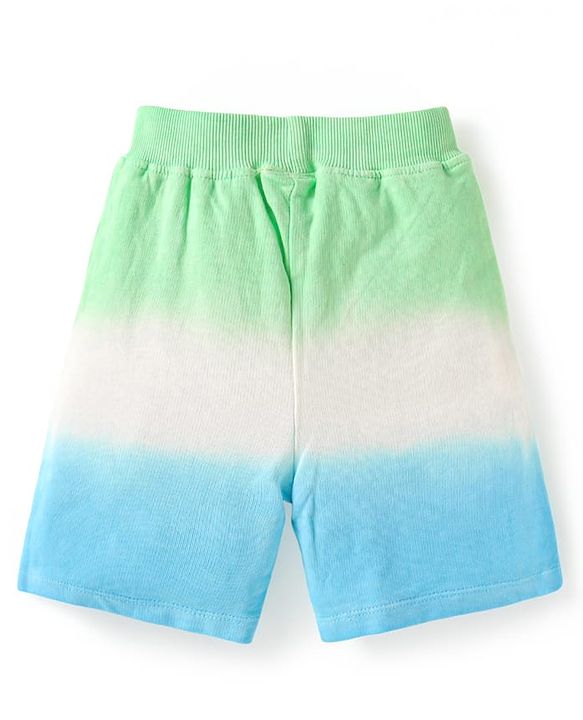Babyhug Single Jersey Knit Half Sleeves T-Shirt & Shorts Set With Color Block Design & Aloha Print - Sea Green White & Light Blue