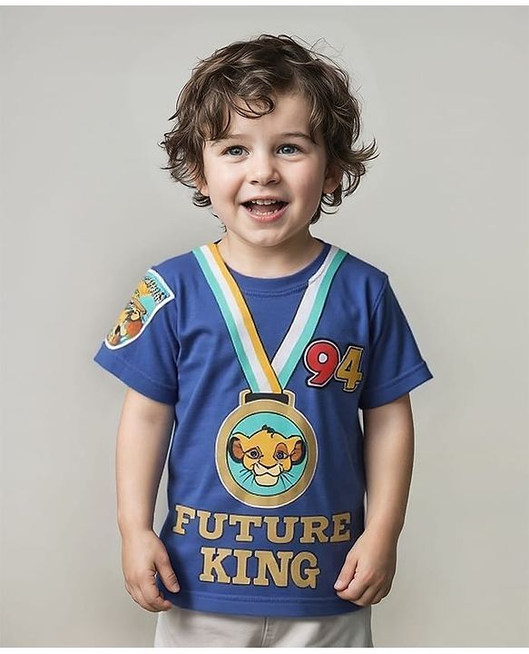 Babyhug Disney Single Jersey Knit Half Sleeve T-Shirt With Simba Graphic & Gold Foil Detailing - Navy Blue