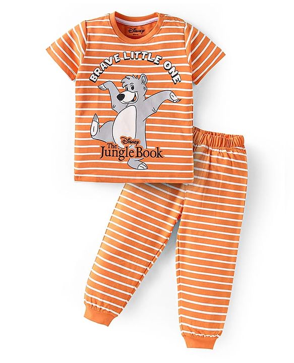 Babyhug Disney Single Jersey Knit Half Sleeves Night Suit With Balu Graphics - Orange