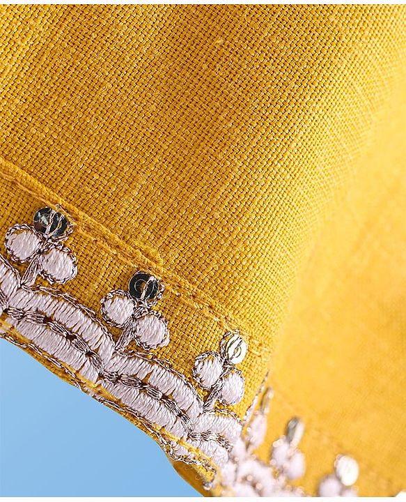 Pine Kids Woven Three Fourth Sleeves Floral & Sequin Embroidered Kurta Salwar Set with Dupatta - Mustard