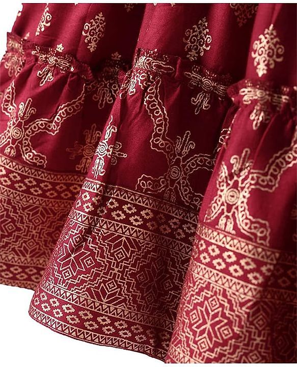 Pine Kids Viscose Woven Full Sleeves Foil Printed Kurta Churidar Set with Dupatta - Maroon
