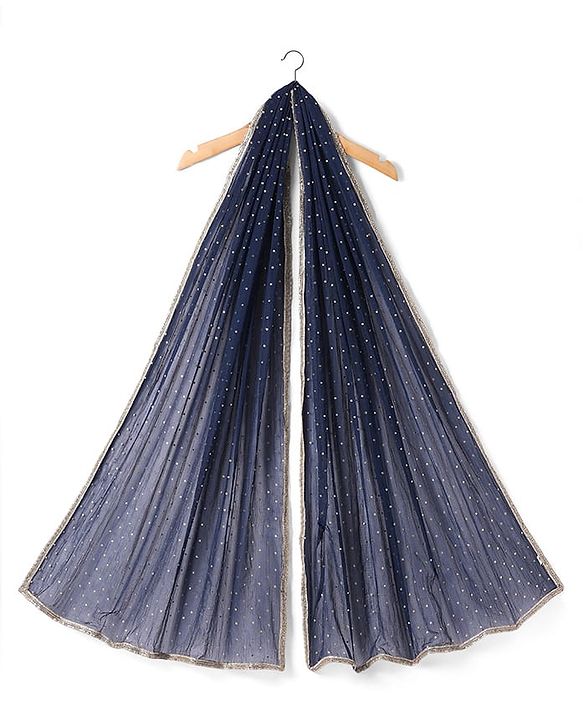 Pine Kids Viscose Woven Full Sleeves Foil Printed Kurta Churidar Set with Dupatta - Navy