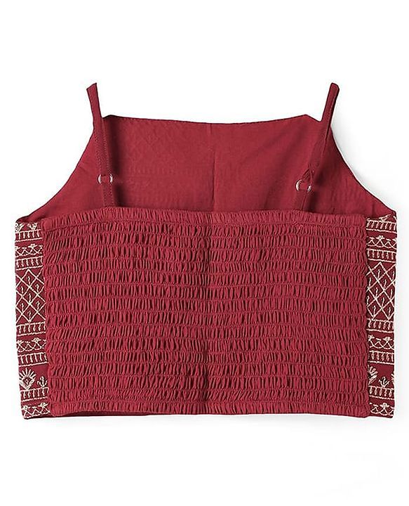 Pine Kids  Woven  Top and Palazzo with Full Sleeves Sequin Detailing Shrug - Maroon