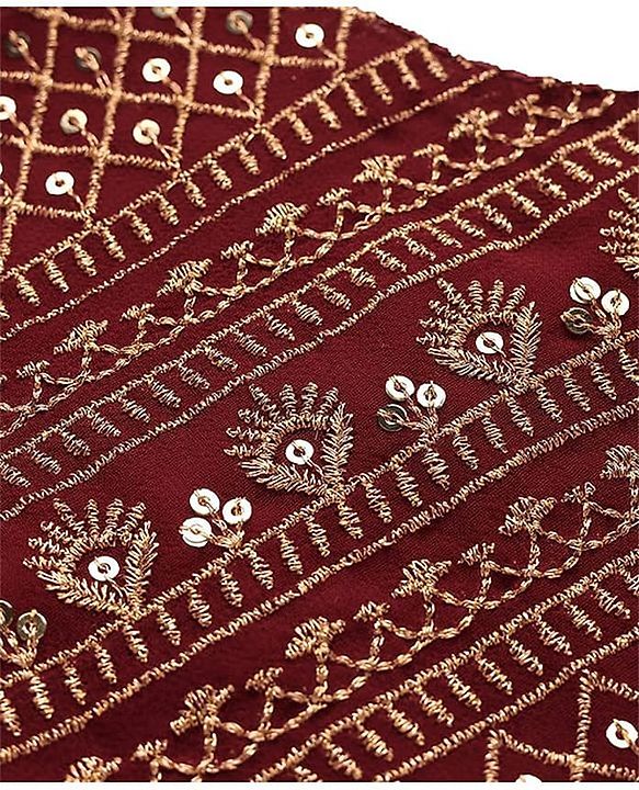 Pine Kids  Woven  Top and Palazzo with Full Sleeves Sequin Detailing Shrug - Maroon