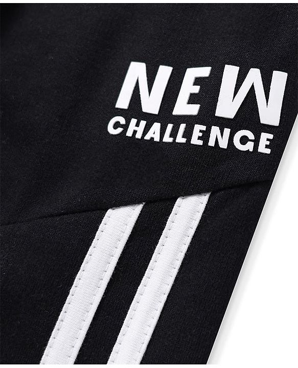 Pine Kids Cotton Knit Full Length Track Pants with Tape Detailing - Black