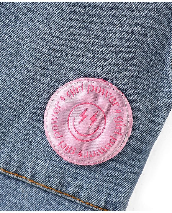 Pine Kids Denim Woven Full Length Washed Jeans With Text Patch & Cargo Pockets - Blue