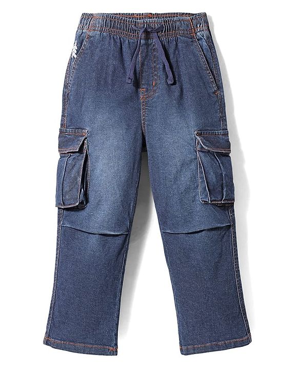 Pine Kids Denim Woven Full Length Washed Jeans with Pockets  - Navy Blue