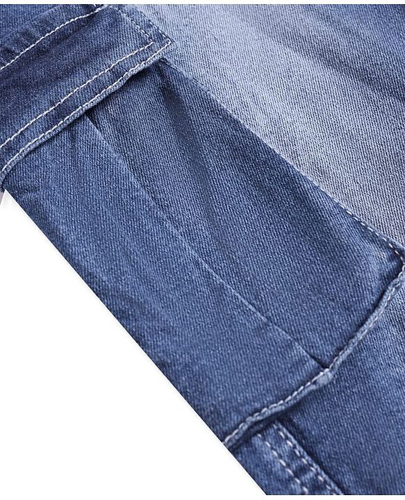 Pine Kids Woven Full Length Washed Denim Jeans With Cargo Pockets - Blue