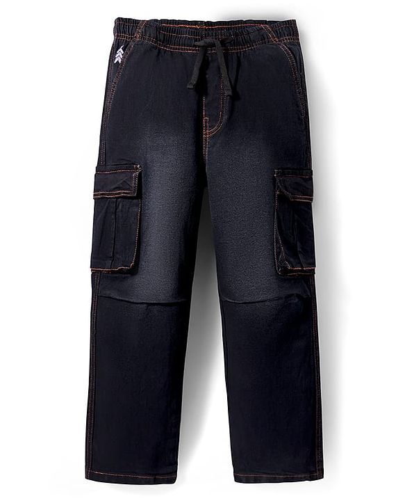 Pine Kids Full Length Washed Denim Jeans with Cargo Pocket - Black